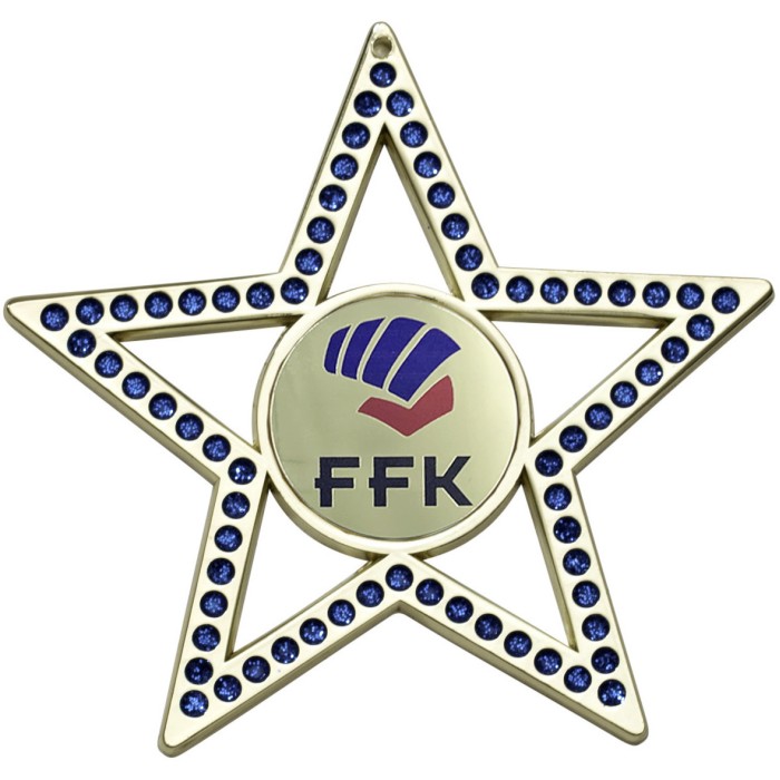 BLUE STAR GEMSTONE 75MM CUSTOM MEDAL **GOLD, SILVER OR BRONZE**